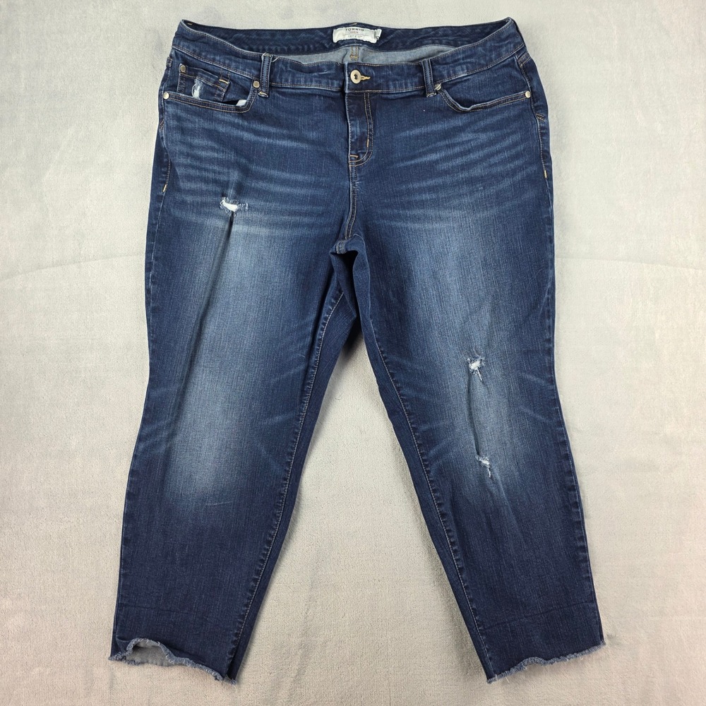 Torrid Denim First At Fit‎ Distressed Raw Hem Cropped Jeans Dark Wash Womens 22